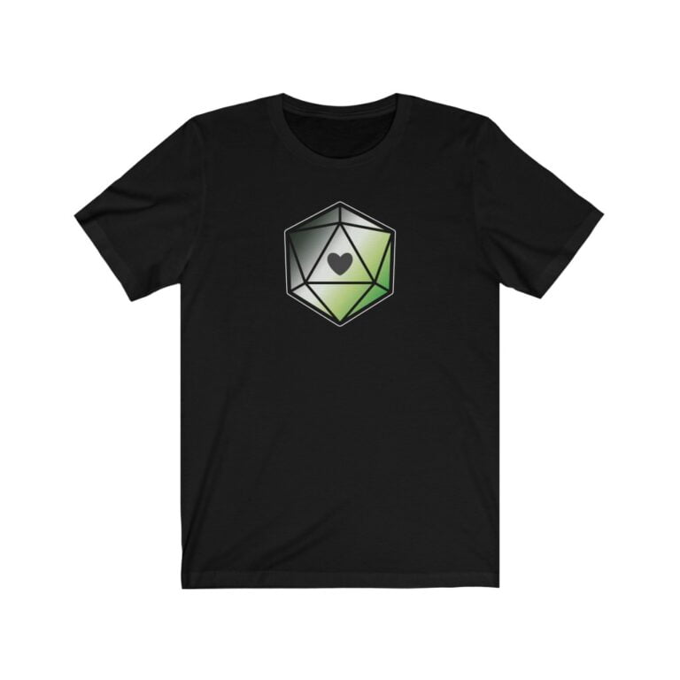 d20 Aromantic “Proud Hearts” Dice T-Shirt