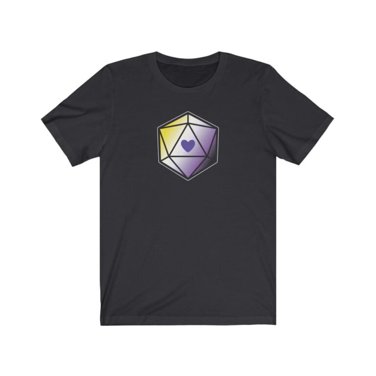 d20 Non-Binary “Proud Hearts” Dice T-Shirt