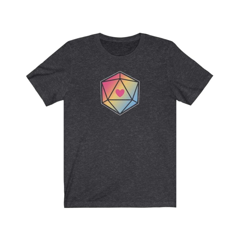 d20 Pansexual “Proud Hearts” Dice T-Shirt