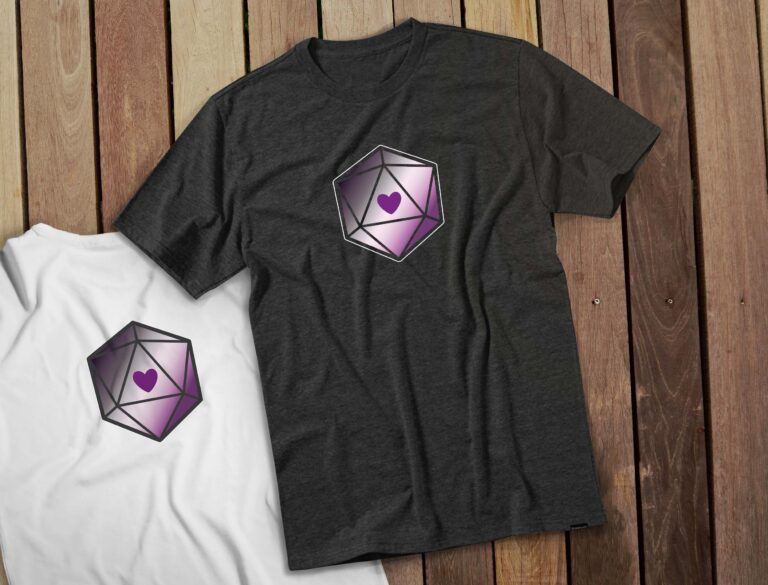 d20 Asexual “Proud Hearts” Dice T-Shirt