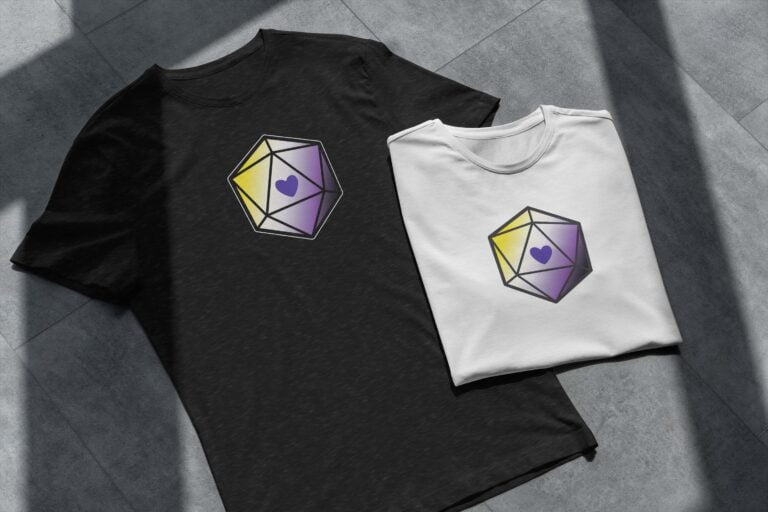 d20 Non-Binary “Proud Hearts” Dice T-Shirt