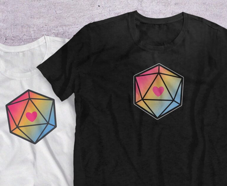 d20 Pansexual “Proud Hearts” Dice T-Shirt